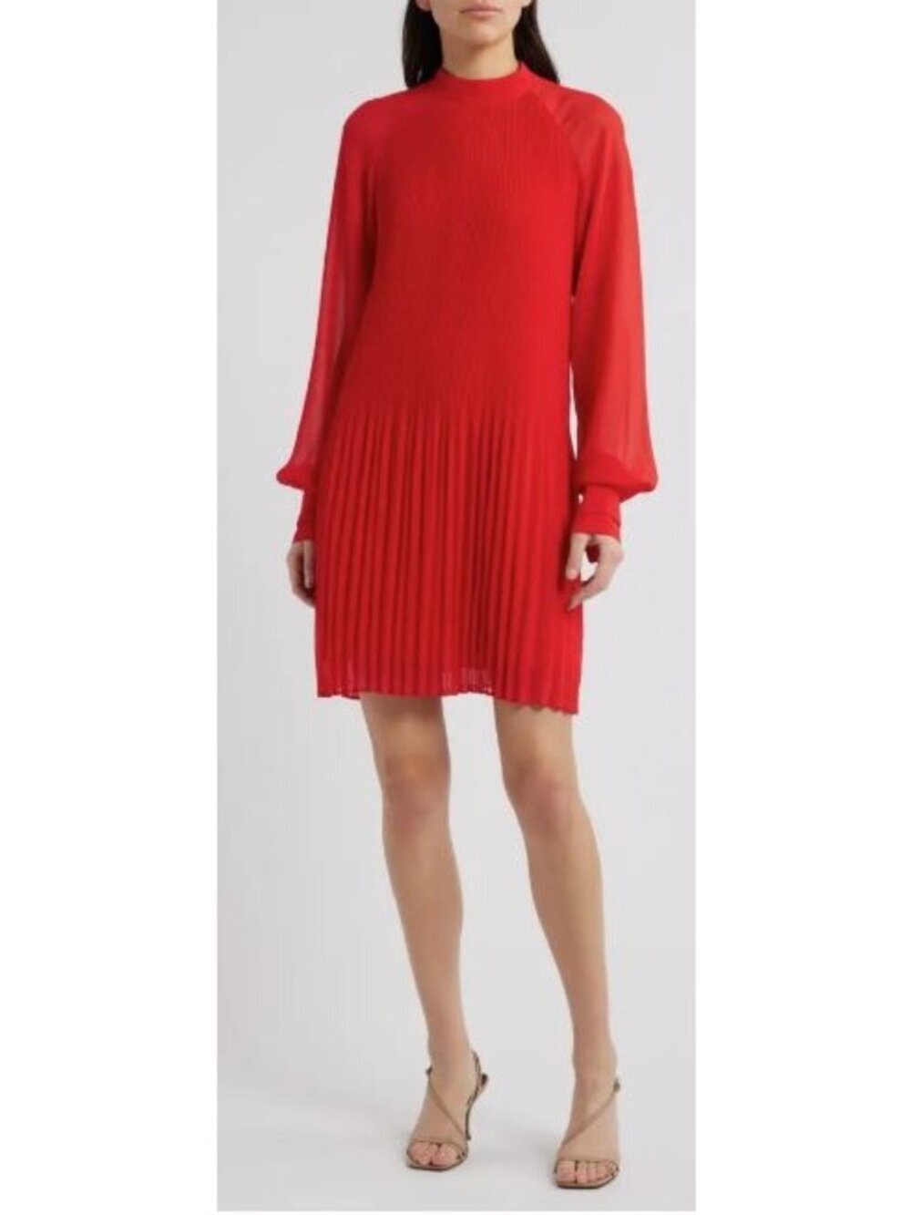 Boss Dolumi High Neck Blouson Pleated Red Long Sleeve Dress Size 8 New